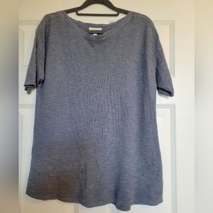 Eileen Fisher Boatneck Linen Blend Slub Knit Top - Color Blue - Size Small